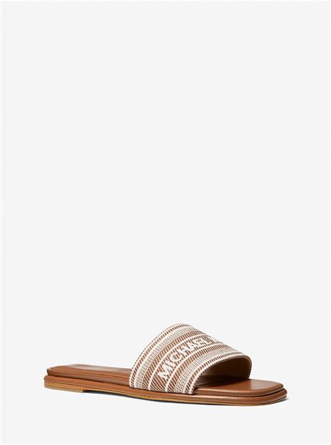 michael michael kors sadler striped logo jacquard slide sandal